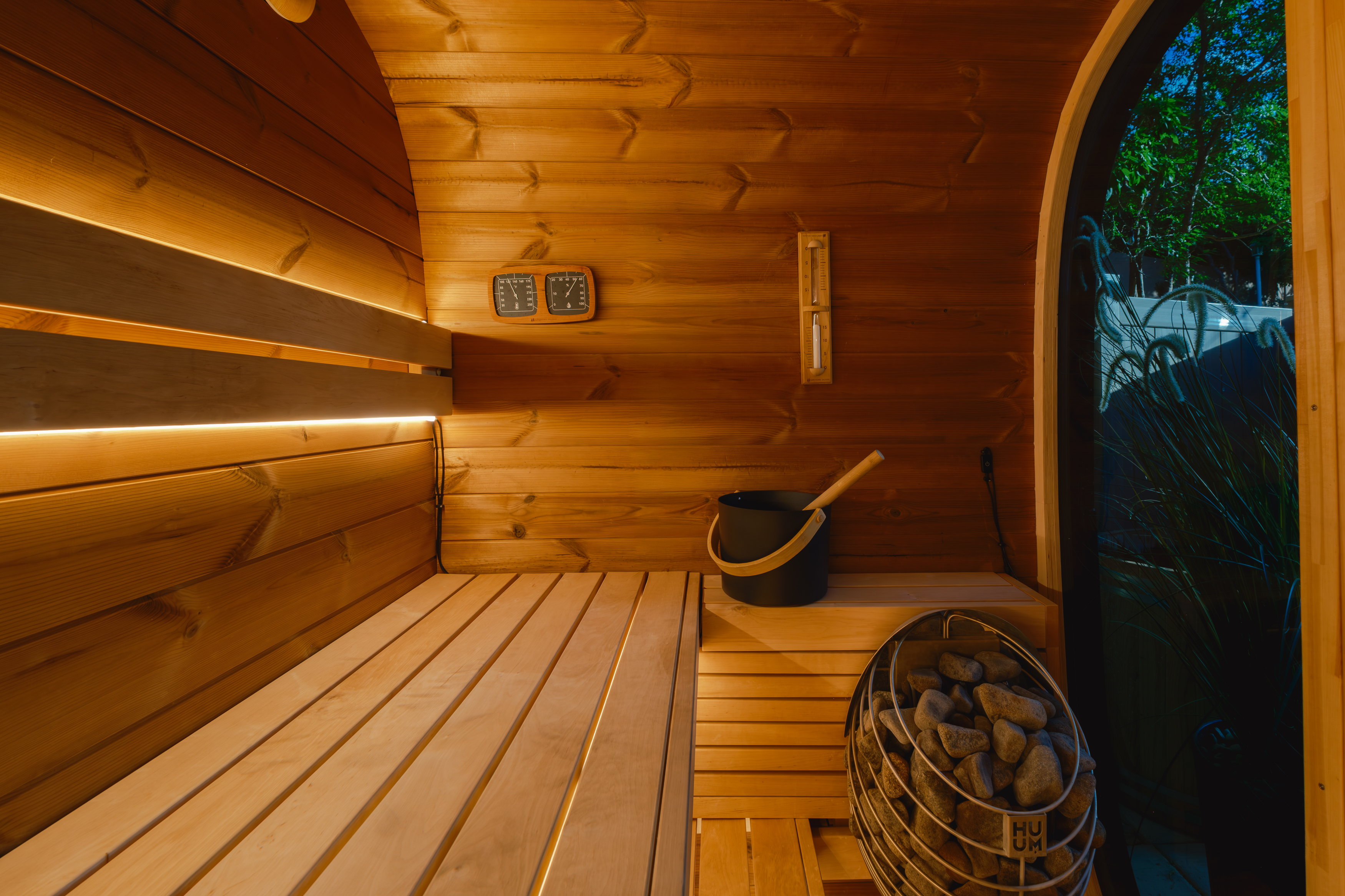 Finnish dry sauna interior at The Outrider Hotel